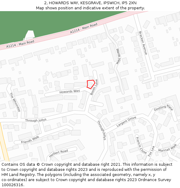 2, HOWARDS WAY, KESGRAVE, IPSWICH, IP5 2XN: Location map and indicative extent of plot