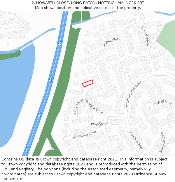 2, HOWARTH CLOSE, LONG EATON, NOTTINGHAM, NG10 3RT: Location map and indicative extent of plot