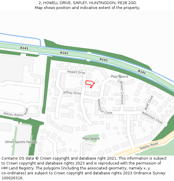 2, HOWELL DRIVE, SAPLEY, HUNTINGDON, PE28 2GD: Location map and indicative extent of plot