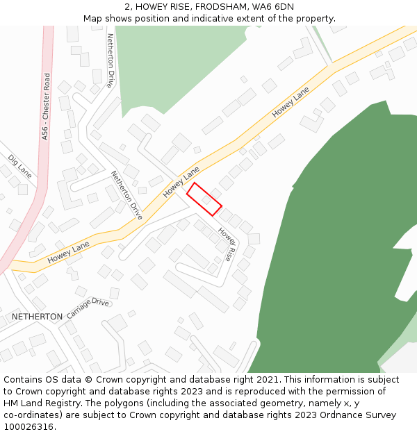 2, HOWEY RISE, FRODSHAM, WA6 6DN: Location map and indicative extent of plot