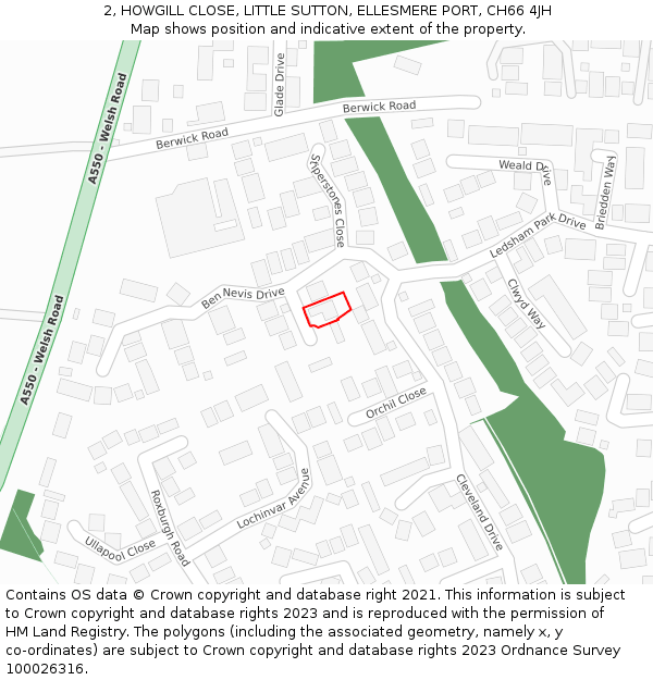 2, HOWGILL CLOSE, LITTLE SUTTON, ELLESMERE PORT, CH66 4JH: Location map and indicative extent of plot