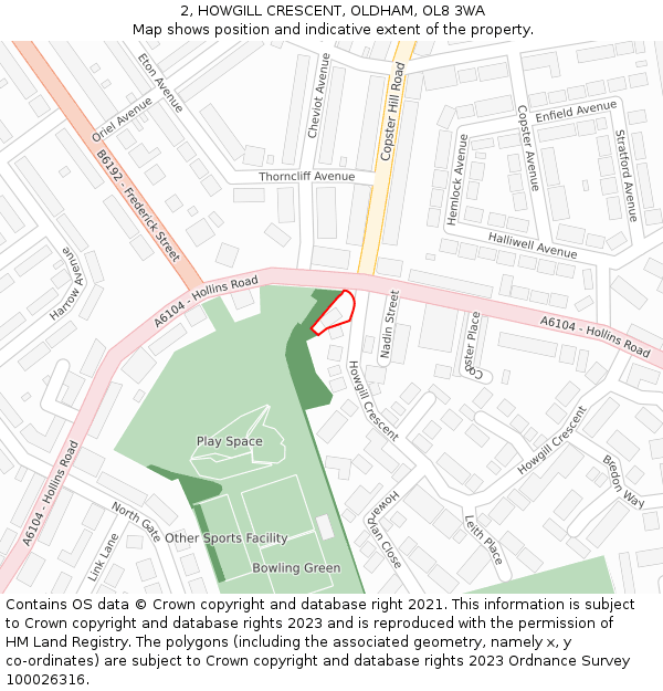 2, HOWGILL CRESCENT, OLDHAM, OL8 3WA: Location map and indicative extent of plot