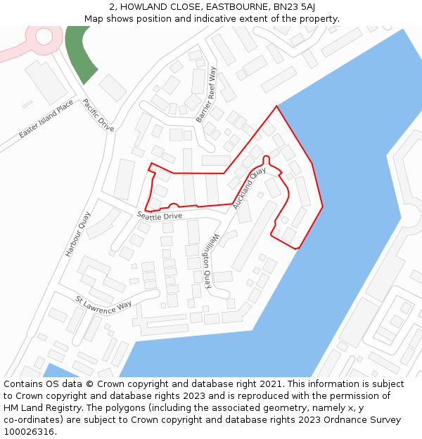 2, HOWLAND CLOSE, EASTBOURNE, BN23 5AJ: Location map and indicative extent of plot