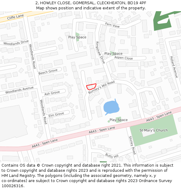 2, HOWLEY CLOSE, GOMERSAL, CLECKHEATON, BD19 4PF: Location map and indicative extent of plot