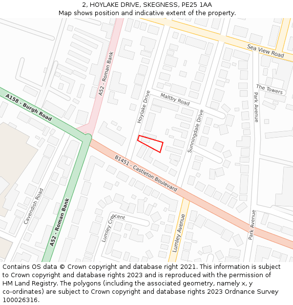 2, HOYLAKE DRIVE, SKEGNESS, PE25 1AA: Location map and indicative extent of plot