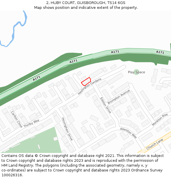 2, HUBY COURT, GUISBOROUGH, TS14 6GS: Location map and indicative extent of plot