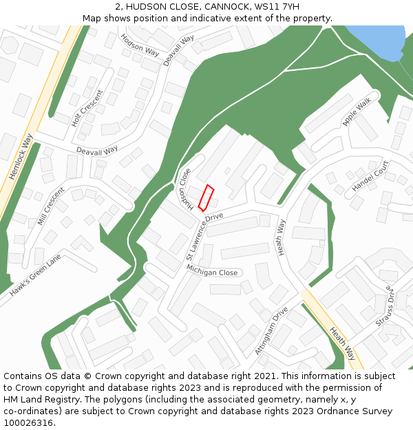 2, HUDSON CLOSE, CANNOCK, WS11 7YH: Location map and indicative extent of plot