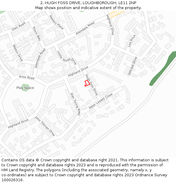 2, HUGH FOSS DRIVE, LOUGHBOROUGH, LE11 2NP: Location map and indicative extent of plot