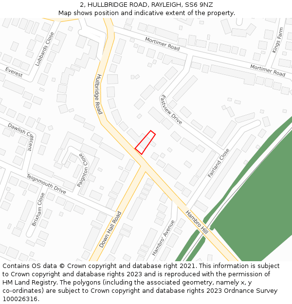 2, HULLBRIDGE ROAD, RAYLEIGH, SS6 9NZ: Location map and indicative extent of plot