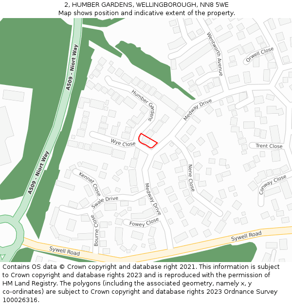 2, HUMBER GARDENS, WELLINGBOROUGH, NN8 5WE: Location map and indicative extent of plot