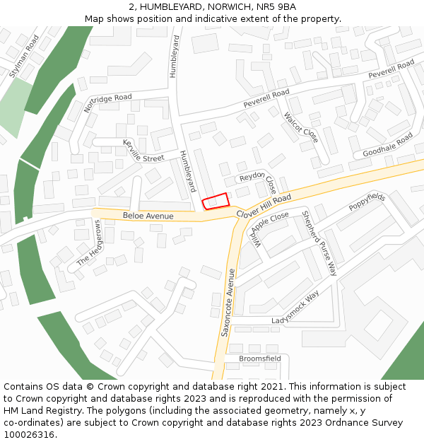 2, HUMBLEYARD, NORWICH, NR5 9BA: Location map and indicative extent of plot