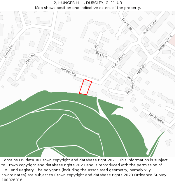 2, HUNGER HILL, DURSLEY, GL11 4JR: Location map and indicative extent of plot