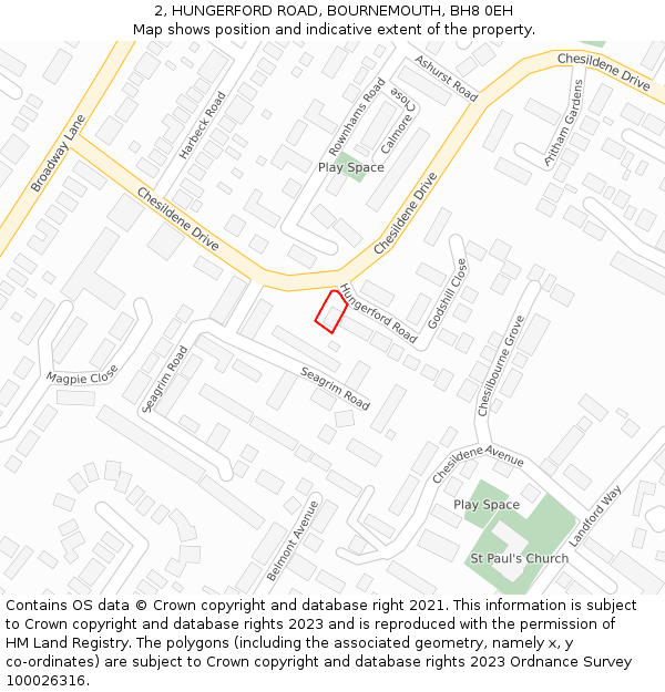 2, HUNGERFORD ROAD, BOURNEMOUTH, BH8 0EH: Location map and indicative extent of plot