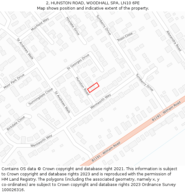 2, HUNSTON ROAD, WOODHALL SPA, LN10 6PE: Location map and indicative extent of plot