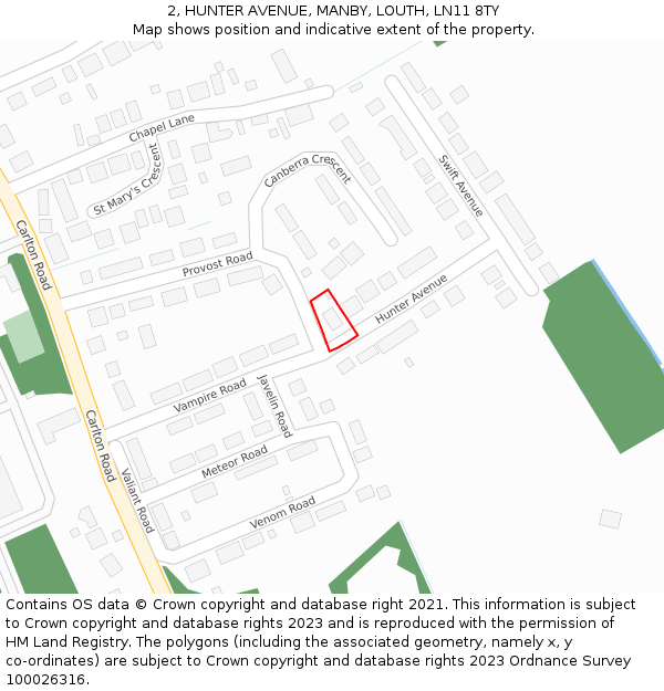 2, HUNTER AVENUE, MANBY, LOUTH, LN11 8TY: Location map and indicative extent of plot