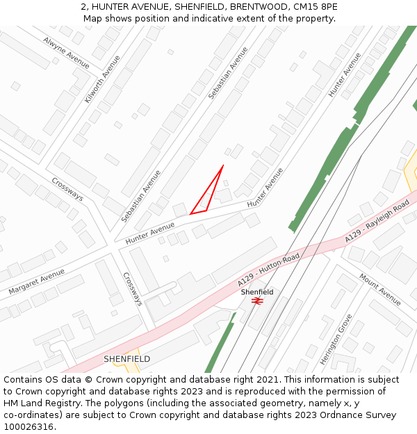 2, HUNTER AVENUE, SHENFIELD, BRENTWOOD, CM15 8PE: Location map and indicative extent of plot