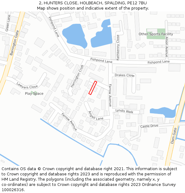 2, HUNTERS CLOSE, HOLBEACH, SPALDING, PE12 7BU: Location map and indicative extent of plot
