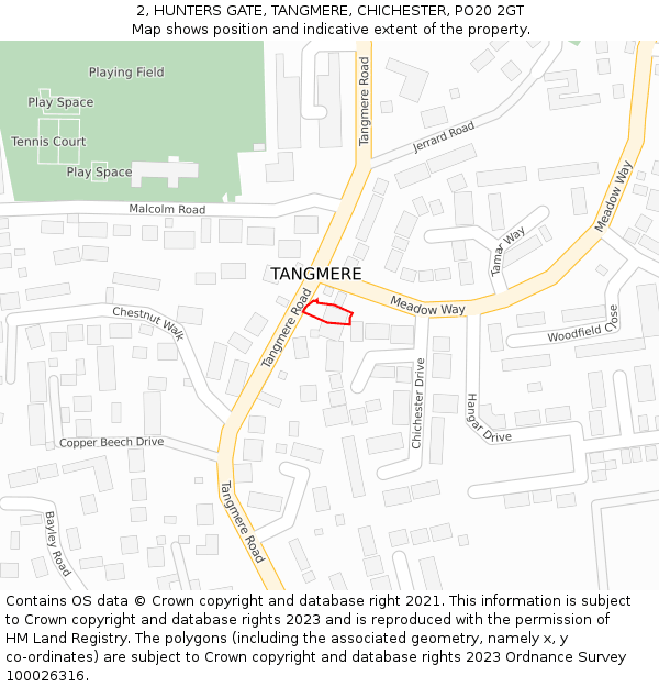 2, HUNTERS GATE, TANGMERE, CHICHESTER, PO20 2GT: Location map and indicative extent of plot