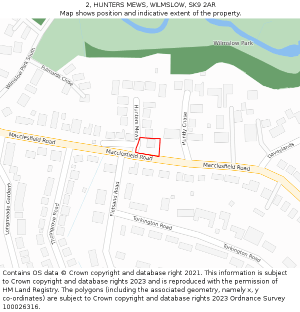 2, HUNTERS MEWS, WILMSLOW, SK9 2AR: Location map and indicative extent of plot