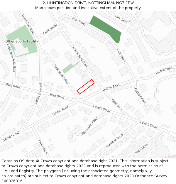 2, HUNTINGDON DRIVE, NOTTINGHAM, NG7 1BW: Location map and indicative extent of plot