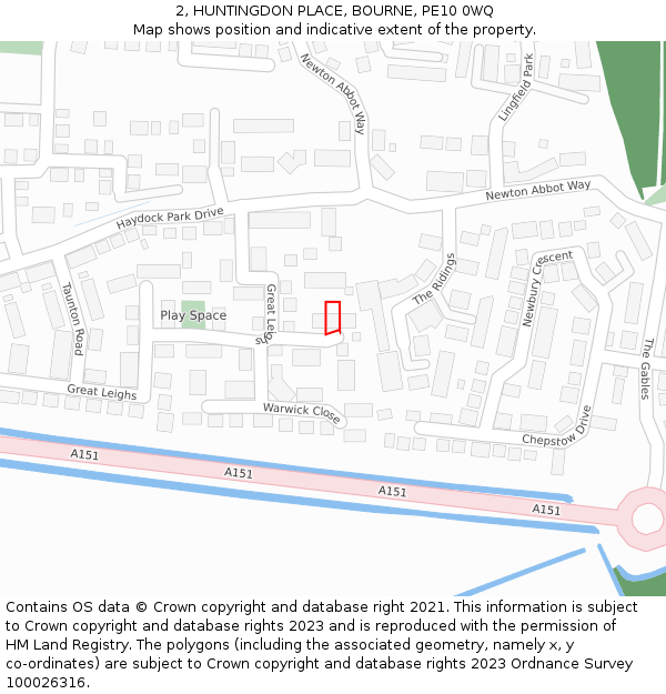 2, HUNTINGDON PLACE, BOURNE, PE10 0WQ: Location map and indicative extent of plot