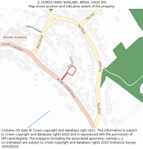 2, HURDS FARM, WORLABY, BRIGG, DN20 0FE: Location map and indicative extent of plot