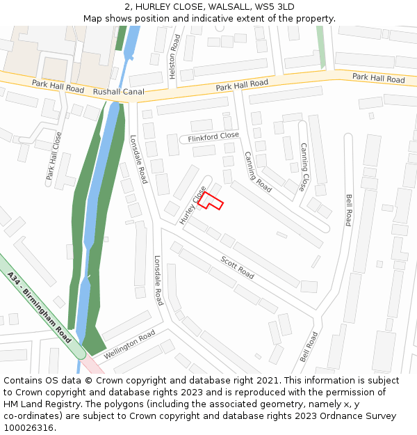 2, HURLEY CLOSE, WALSALL, WS5 3LD: Location map and indicative extent of plot