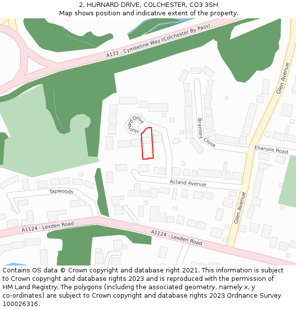 2, HURNARD DRIVE, COLCHESTER, CO3 3SH: Location map and indicative extent of plot