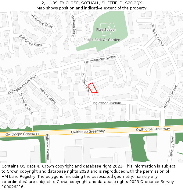 2, HURSLEY CLOSE, SOTHALL, SHEFFIELD, S20 2QX: Location map and indicative extent of plot