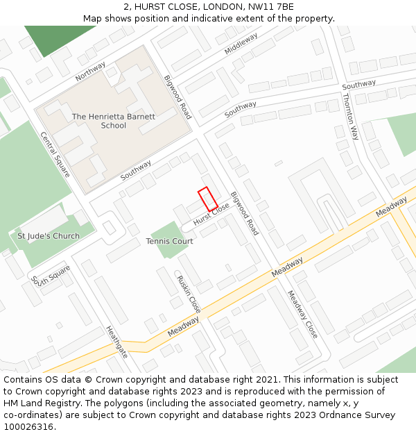 2, HURST CLOSE, LONDON, NW11 7BE: Location map and indicative extent of plot