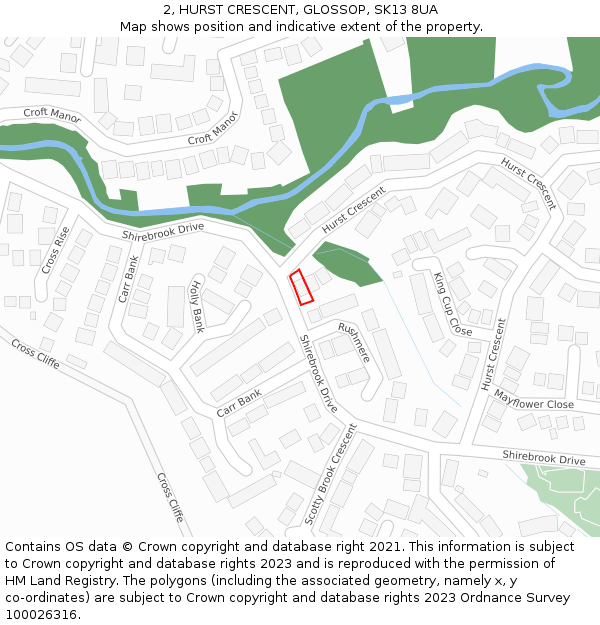 2, HURST CRESCENT, GLOSSOP, SK13 8UA: Location map and indicative extent of plot