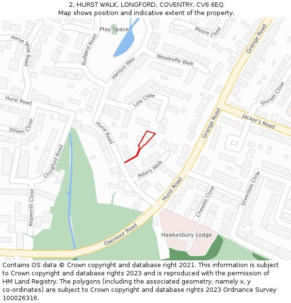 2, HURST WALK, LONGFORD, COVENTRY, CV6 6EQ: Location map and indicative extent of plot