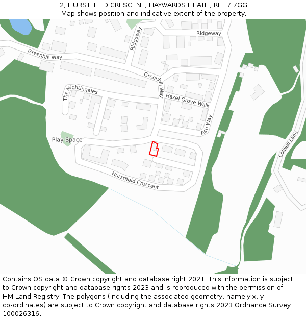 2, HURSTFIELD CRESCENT, HAYWARDS HEATH, RH17 7GG: Location map and indicative extent of plot