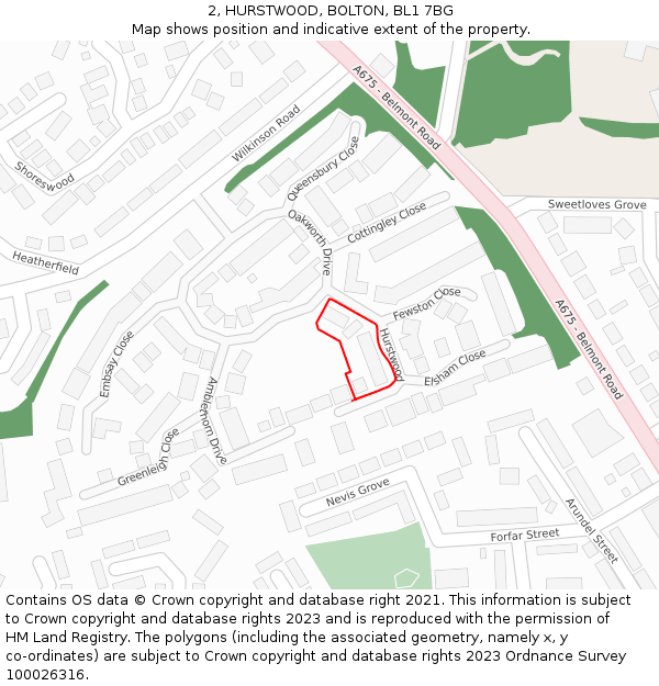 2, HURSTWOOD, BOLTON, BL1 7BG: Location map and indicative extent of plot