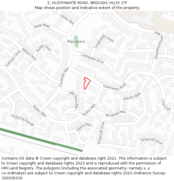 2, HUSTHWAITE ROAD, BROUGH, HU15 1TF: Location map and indicative extent of plot
