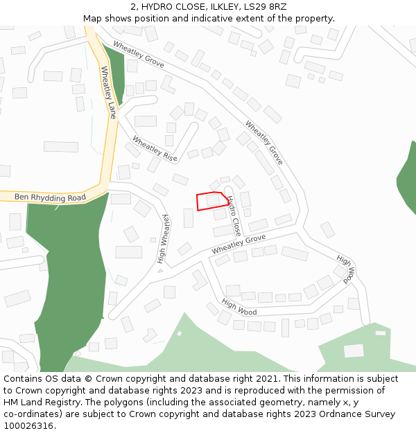 2, HYDRO CLOSE, ILKLEY, LS29 8RZ: Location map and indicative extent of plot