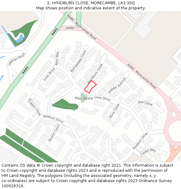 2, HYNDBURN CLOSE, MORECAMBE, LA3 3SQ: Location map and indicative extent of plot