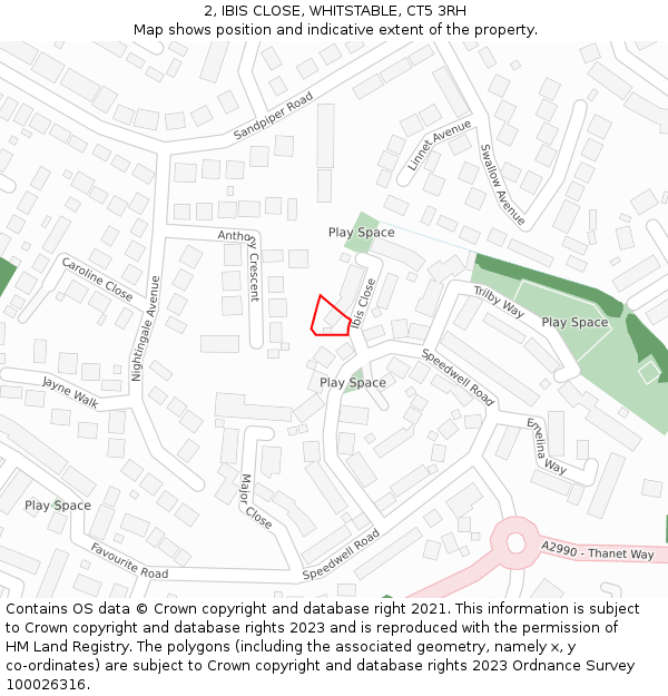 2, IBIS CLOSE, WHITSTABLE, CT5 3RH: Location map and indicative extent of plot