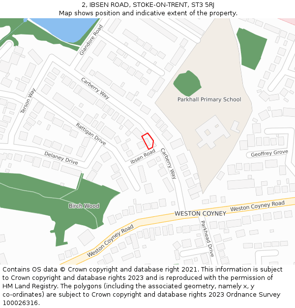 2, IBSEN ROAD, STOKE-ON-TRENT, ST3 5RJ: Location map and indicative extent of plot