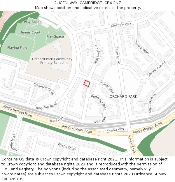 2, ICENI WAY, CAMBRIDGE, CB4 2NZ: Location map and indicative extent of plot