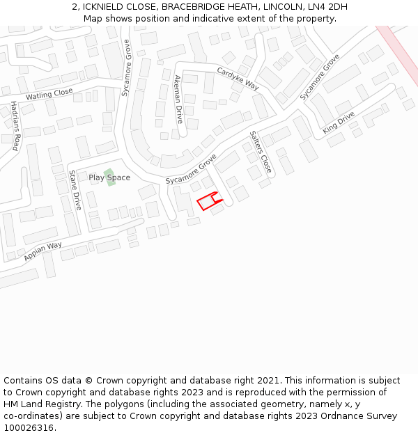 2, ICKNIELD CLOSE, BRACEBRIDGE HEATH, LINCOLN, LN4 2DH: Location map and indicative extent of plot