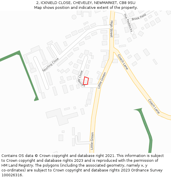2, ICKNIELD CLOSE, CHEVELEY, NEWMARKET, CB8 9SU: Location map and indicative extent of plot