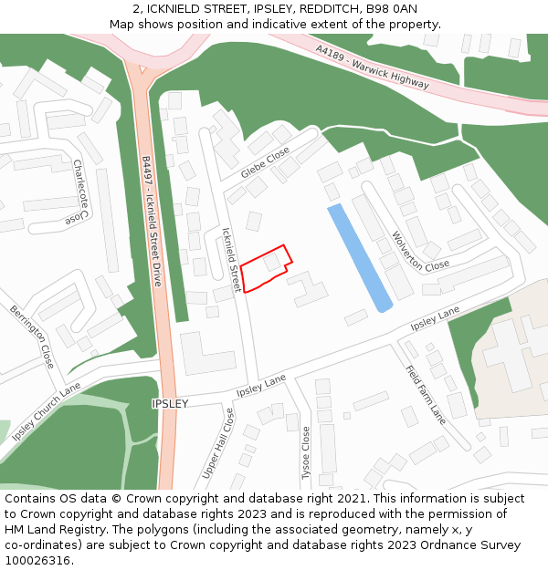 2, ICKNIELD STREET, IPSLEY, REDDITCH, B98 0AN: Location map and indicative extent of plot