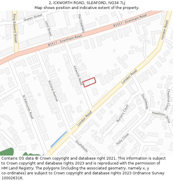 2, ICKWORTH ROAD, SLEAFORD, NG34 7LJ: Location map and indicative extent of plot