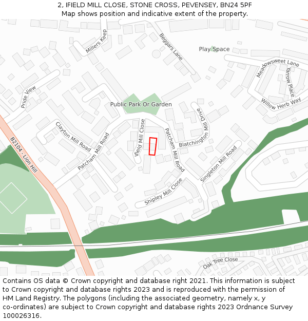 2, IFIELD MILL CLOSE, STONE CROSS, PEVENSEY, BN24 5PF: Location map and indicative extent of plot