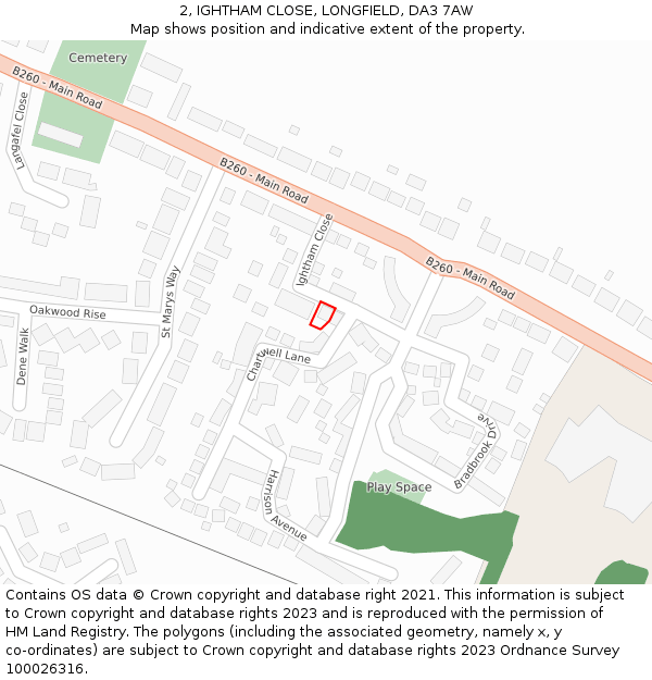 2, IGHTHAM CLOSE, LONGFIELD, DA3 7AW: Location map and indicative extent of plot