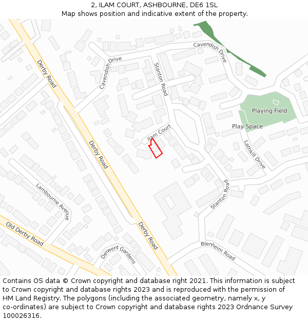 2, ILAM COURT, ASHBOURNE, DE6 1SL: Location map and indicative extent of plot