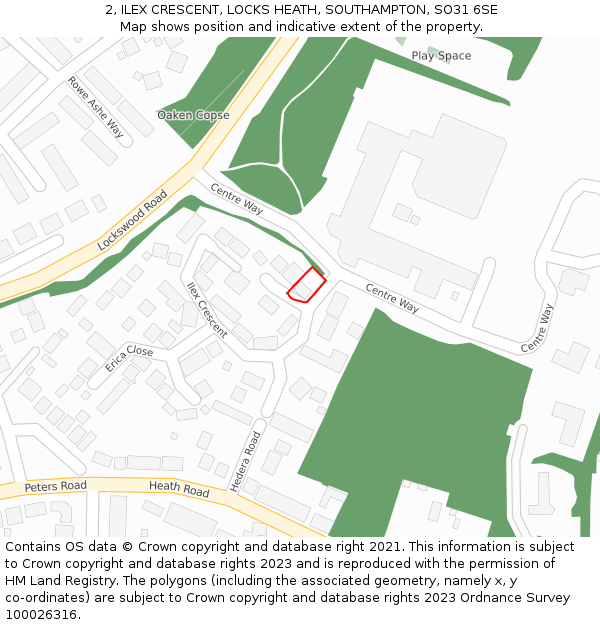 2, ILEX CRESCENT, LOCKS HEATH, SOUTHAMPTON, SO31 6SE: Location map and indicative extent of plot