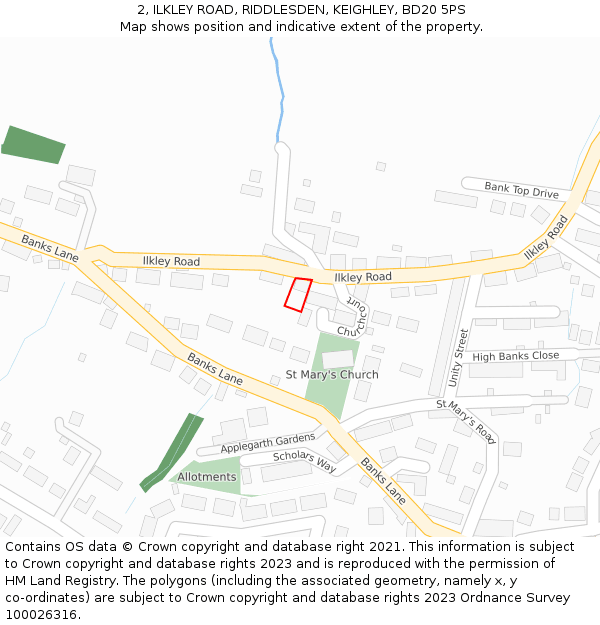 2, ILKLEY ROAD, RIDDLESDEN, KEIGHLEY, BD20 5PS: Location map and indicative extent of plot