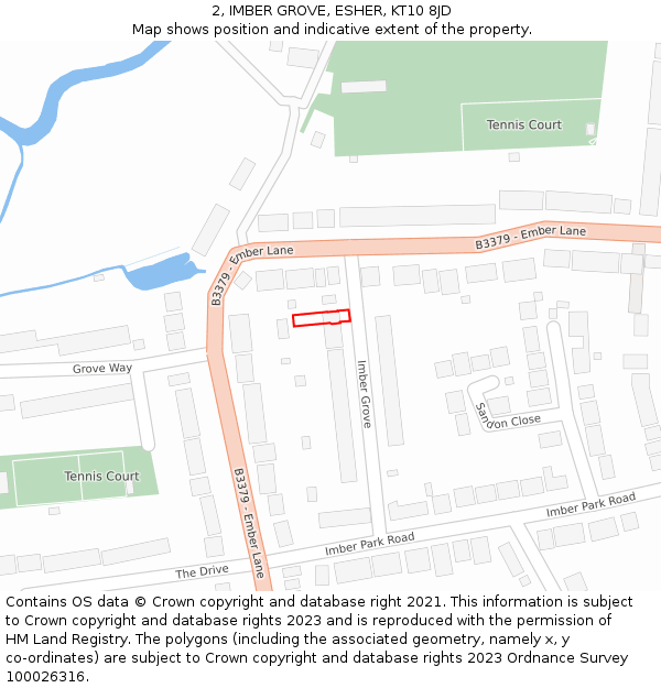 2, IMBER GROVE, ESHER, KT10 8JD: Location map and indicative extent of plot